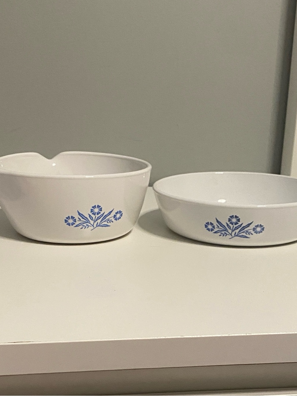 Corningware White Bowls with Blue Floral Design - Set of 2